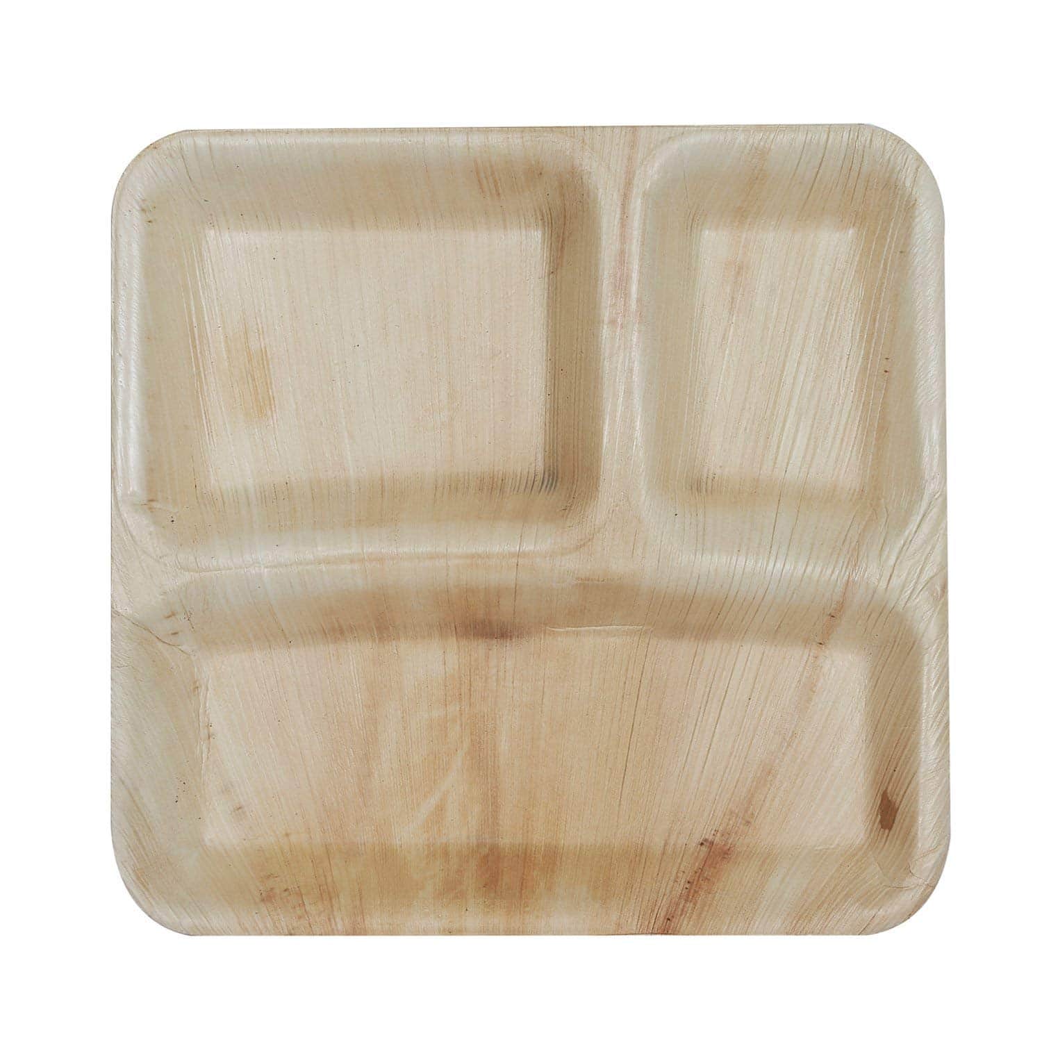 Areca Leaves 9 x9 Inches 3 Partition Disposal Plates( Pack of 25)