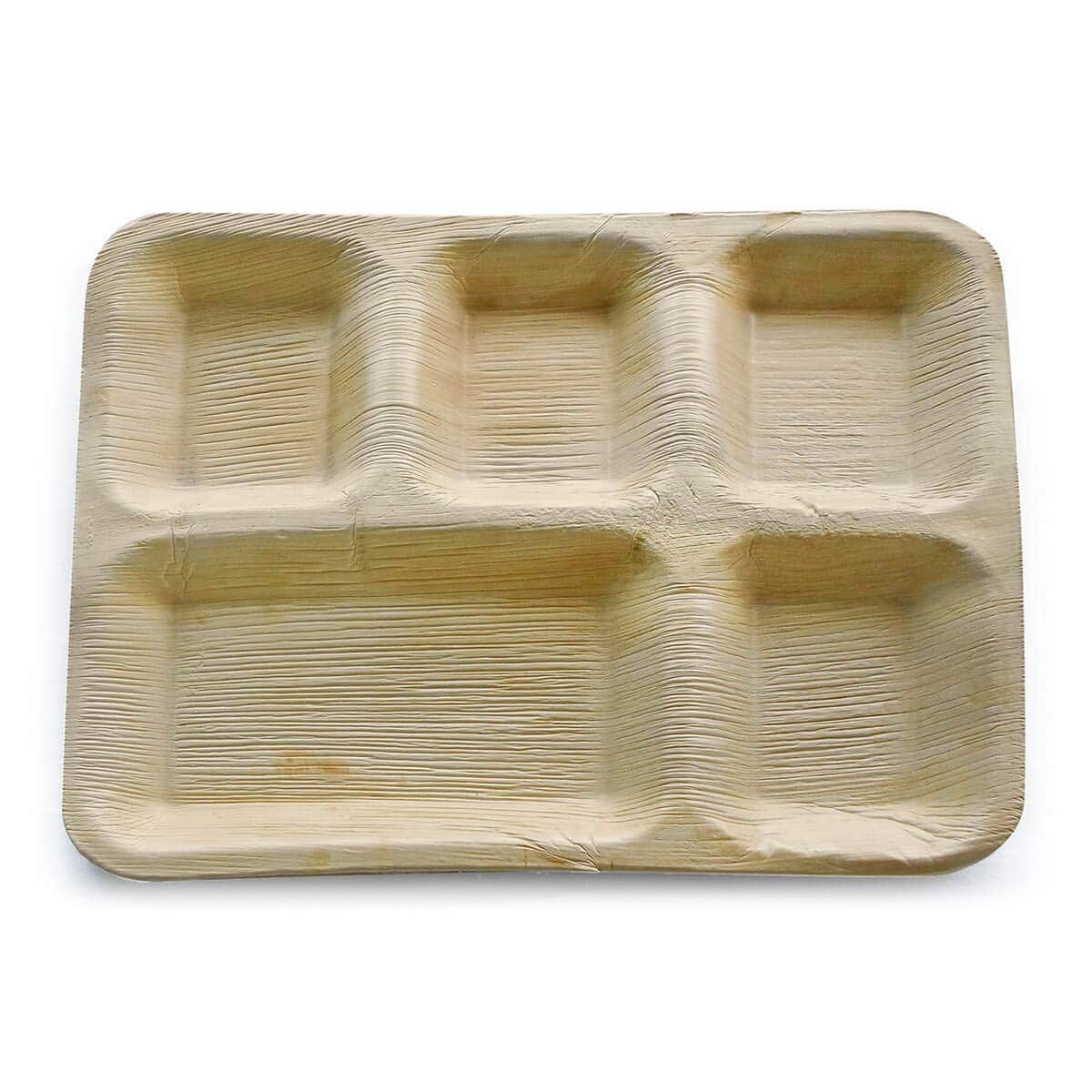 Areca Leaves 12 x 10 Inches 5 Partition Disposal Plates( Pack of 25)