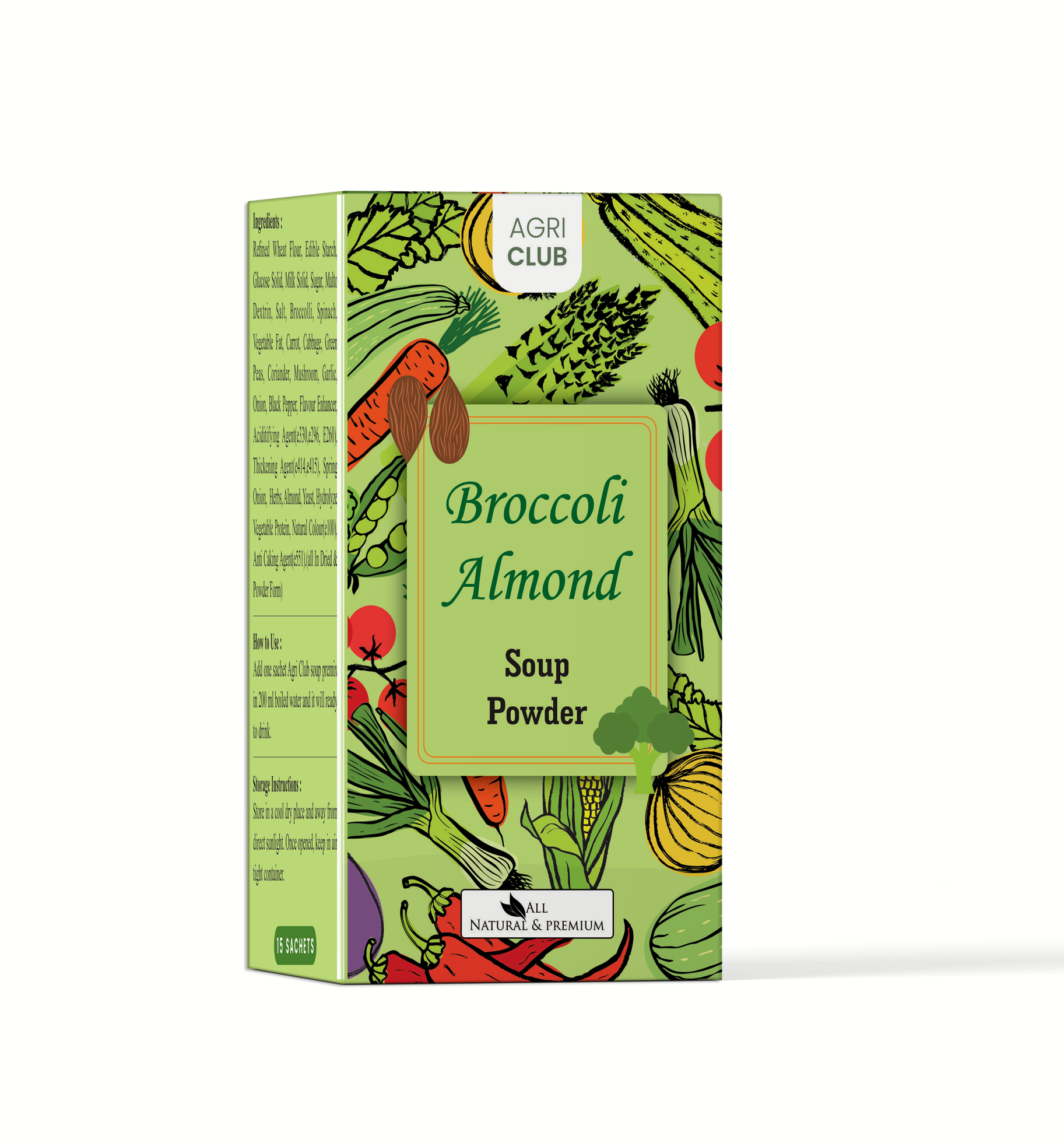 Instant Broccoli Almond Soup Powder Premium Quality 15 Sachets