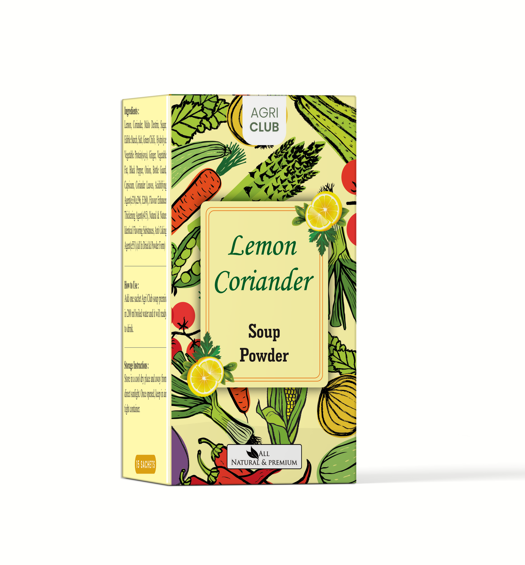 Instant Lemon Coriander Soup Powder Premium Quality 15 Sachets