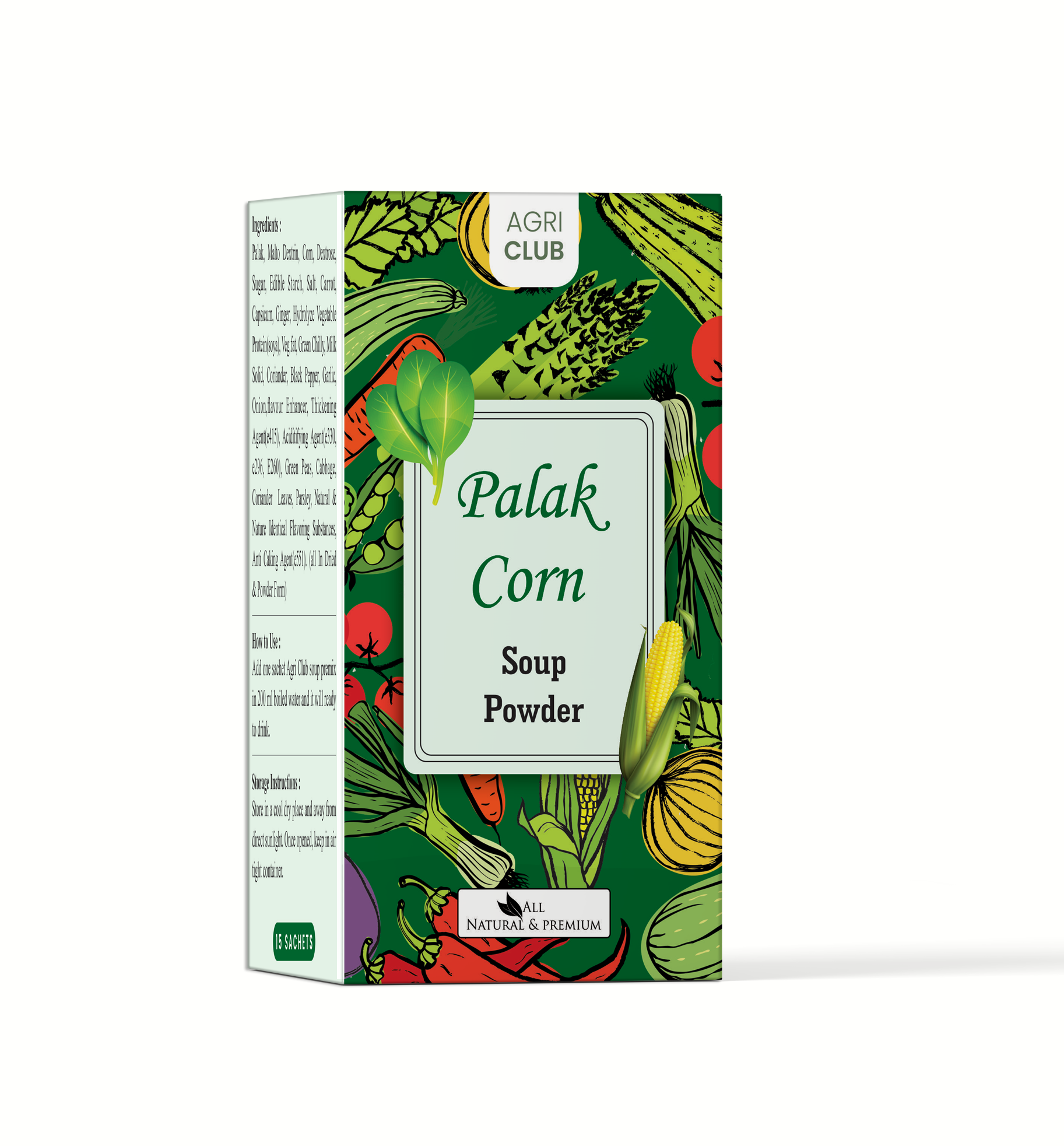 Instant  Palak Corn Soup Powder Premium Quality 15 Sachets